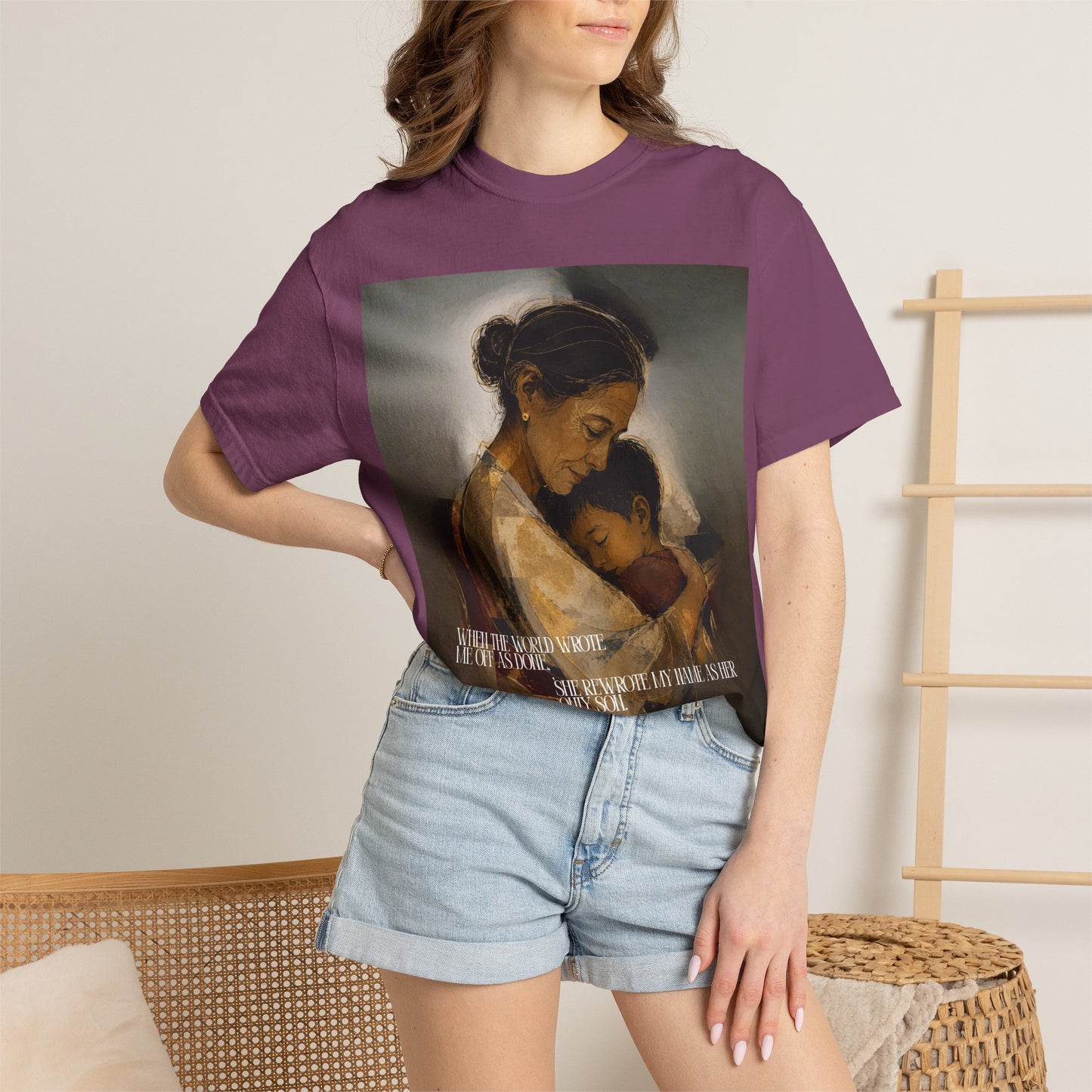 T-Shirt — Mother and Child Embrace Graphic Tee with Inspirational Quote