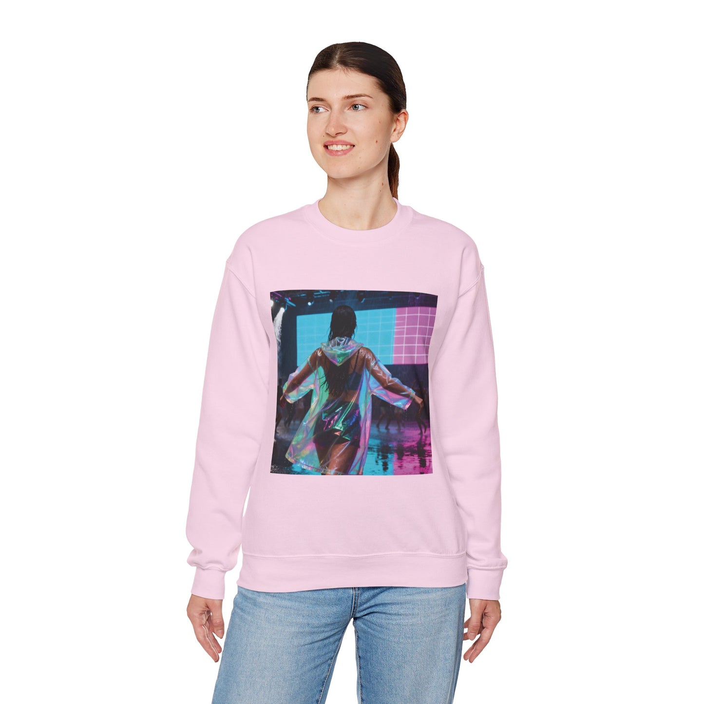Retro Neon Concert Sweatshirt — Glitchy Music Festival Crewneck