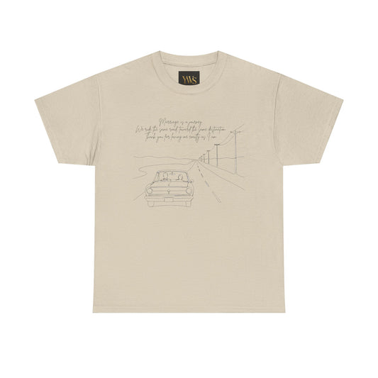 Vintage Road Sketch Tee — Minimal Car Illustration with Handwritten Quote