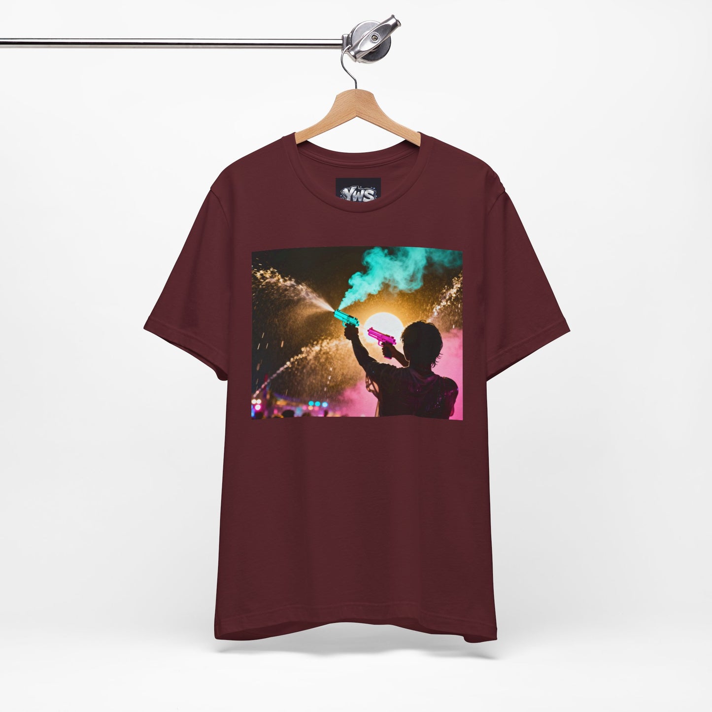 Concert Silhouette Tee — Colorful Smoke Festival Photo T‑Shirt