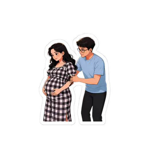 Pregnant Couple Kiss-Cut Sticker — Expecting Parents Laptop Decal