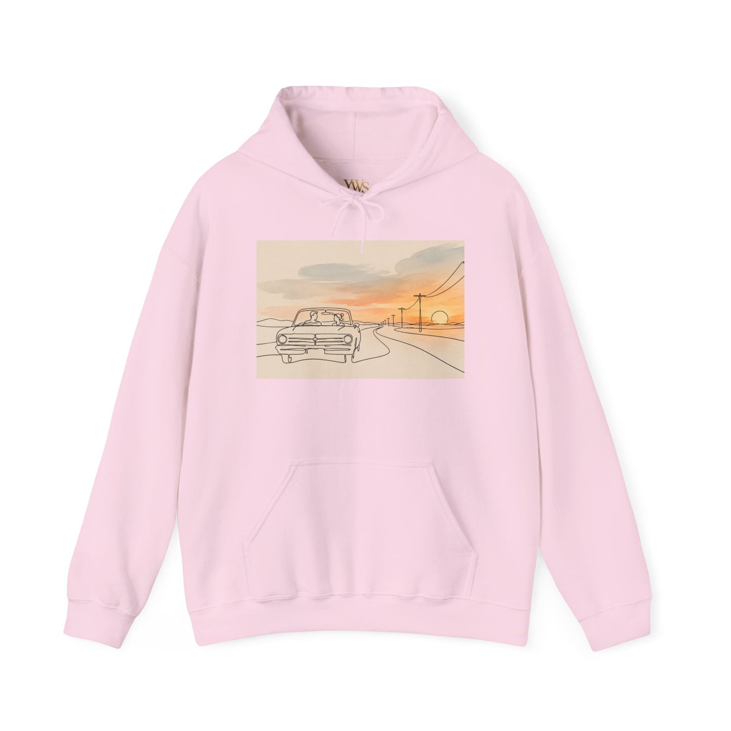 Sunset Drive Hoodie – Retro Car Road Trip Graphic Sweatshirt