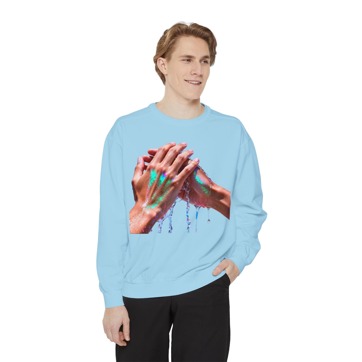 Hands Washing Art Sweatshirt — Colorful Dripping Paint Graphic Crewneck
