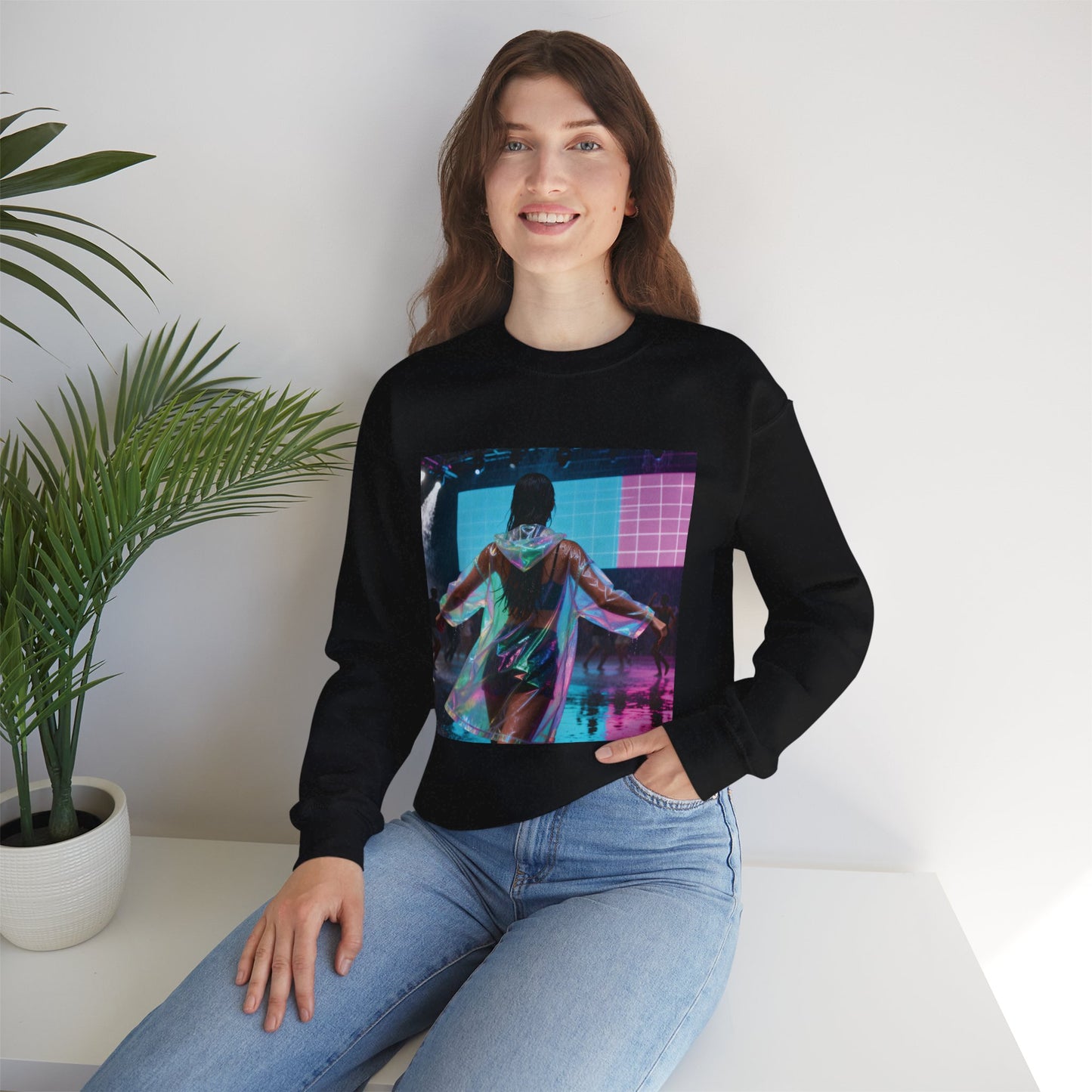 Retro Neon Concert Sweatshirt — Glitchy Music Festival Crewneck