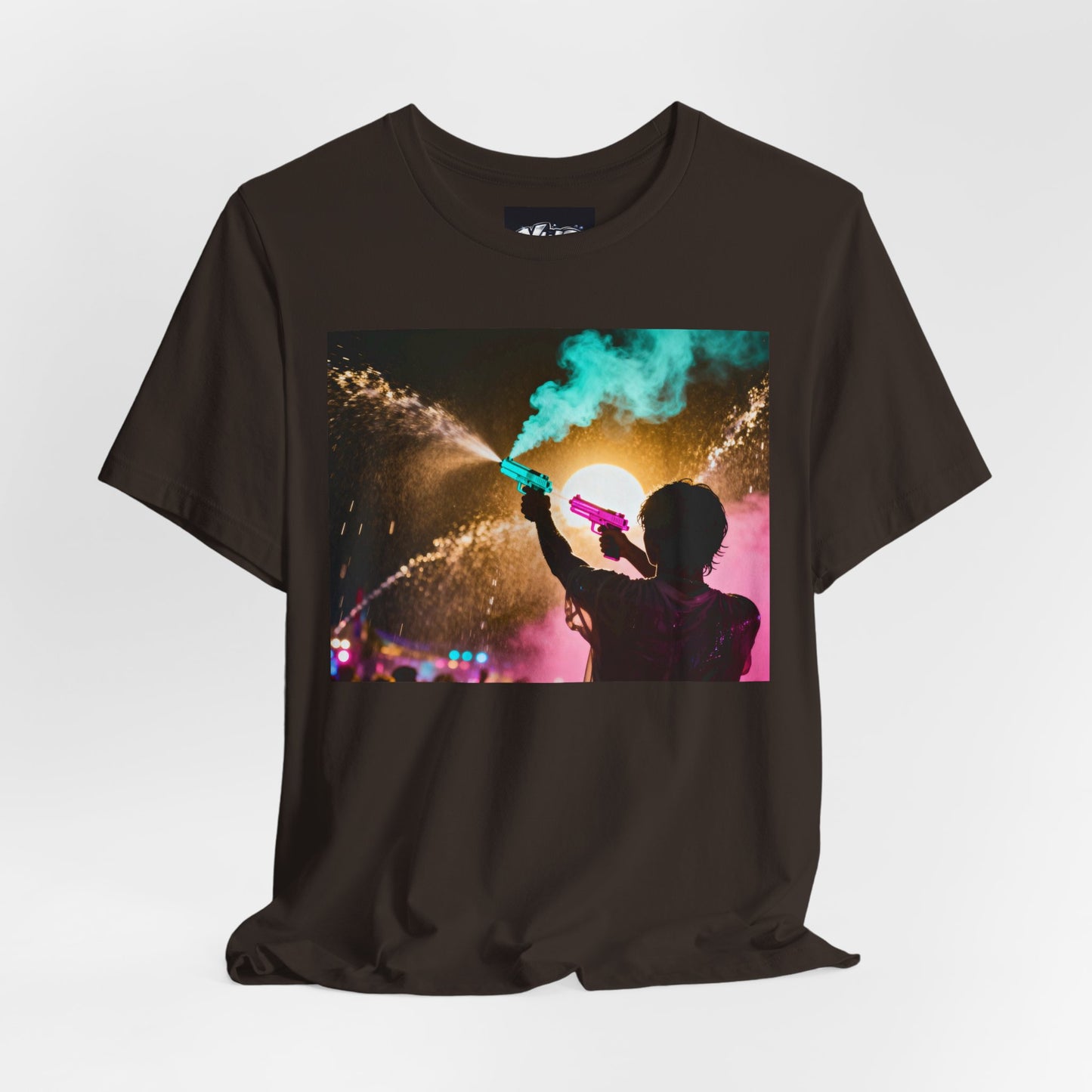 Concert Silhouette Tee — Colorful Smoke Festival Photo T‑Shirt