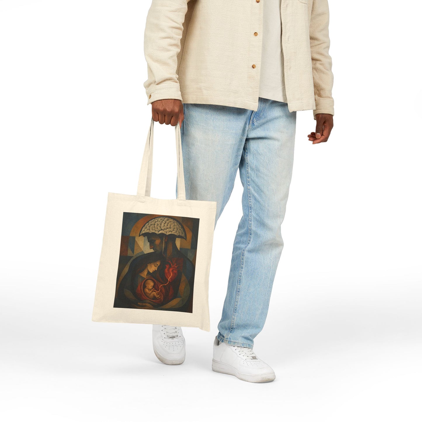 Father's Day Tote Bag – 'Happy Father's Day' Canvas Tote with Vintage Family & Brain Art