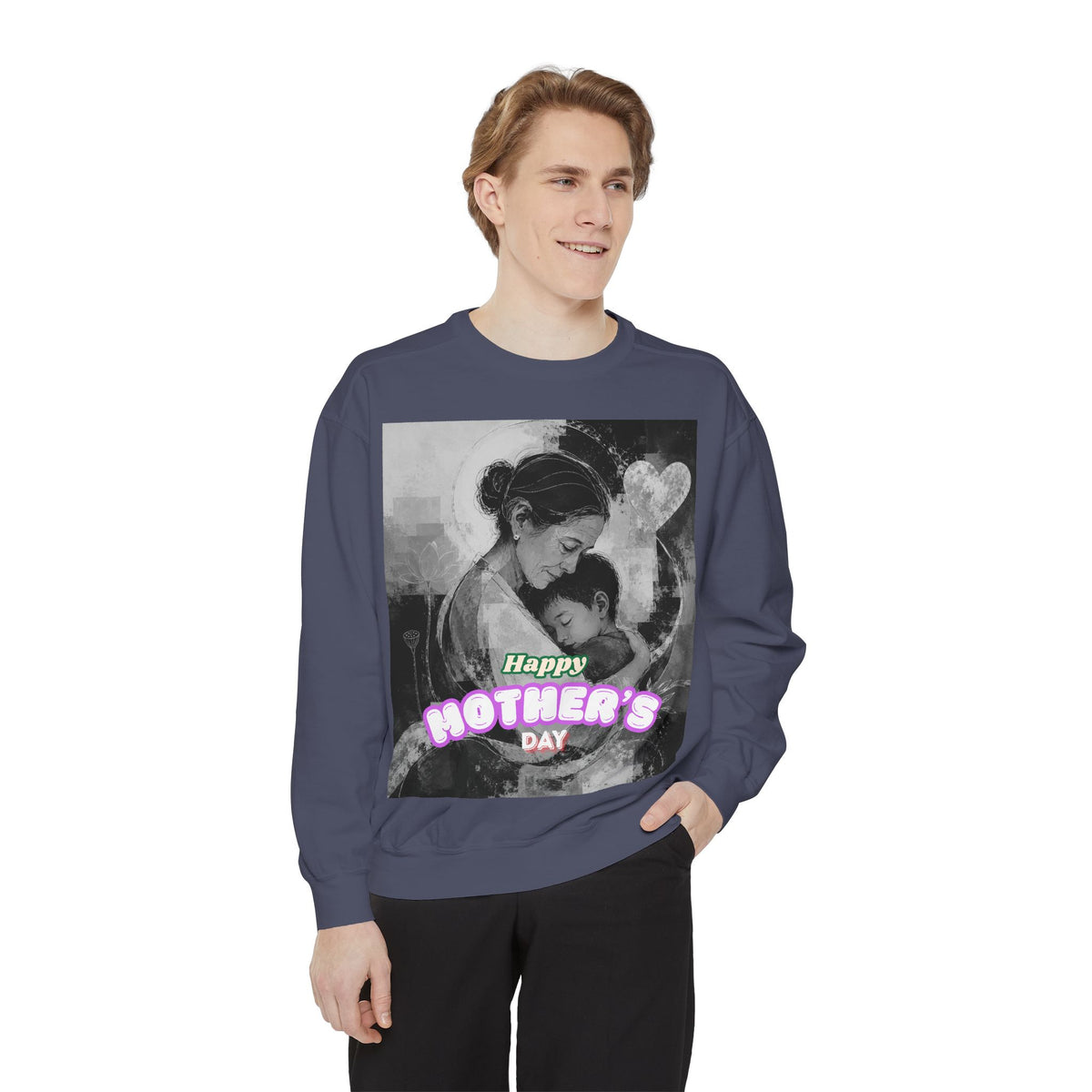 Mother's Day Sweatshirt — Vintage Mom & Baby Graphic "Happy Mother's Day"