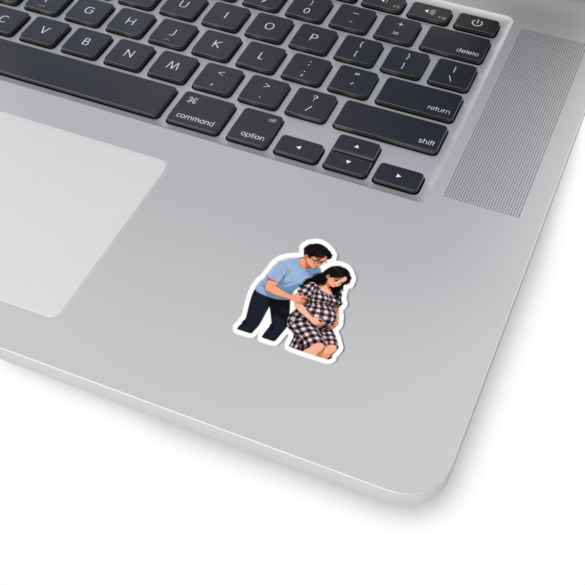 Pregnant Couple Kiss-Cut Sticker — Expecting Parents Laptop Decal, Cute Maternity Illustration