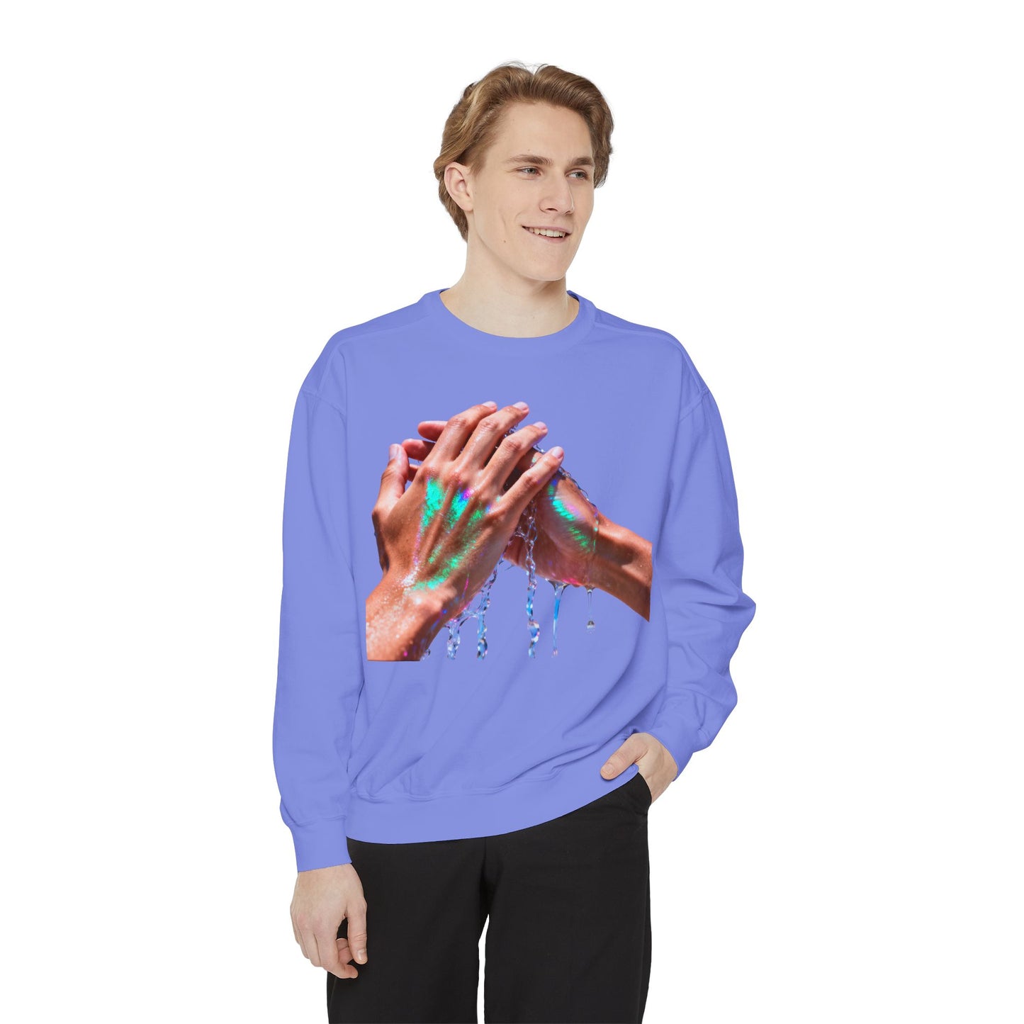 Hands Washing Art Sweatshirt — Colorful Dripping Paint Graphic Crewneck