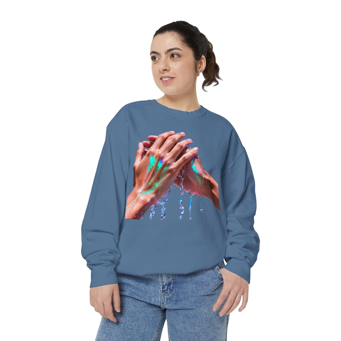 Hands Washing Art Sweatshirt — Colorful Dripping Paint Graphic Crewneck