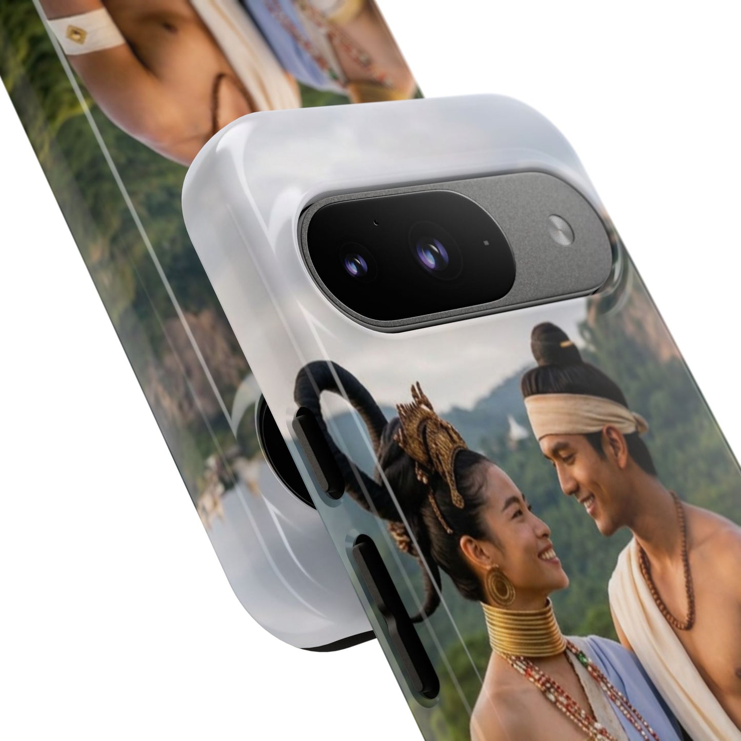 Phone Case — Romantic Couple Photo Print, Tropical Temple Landscape Protective Cover