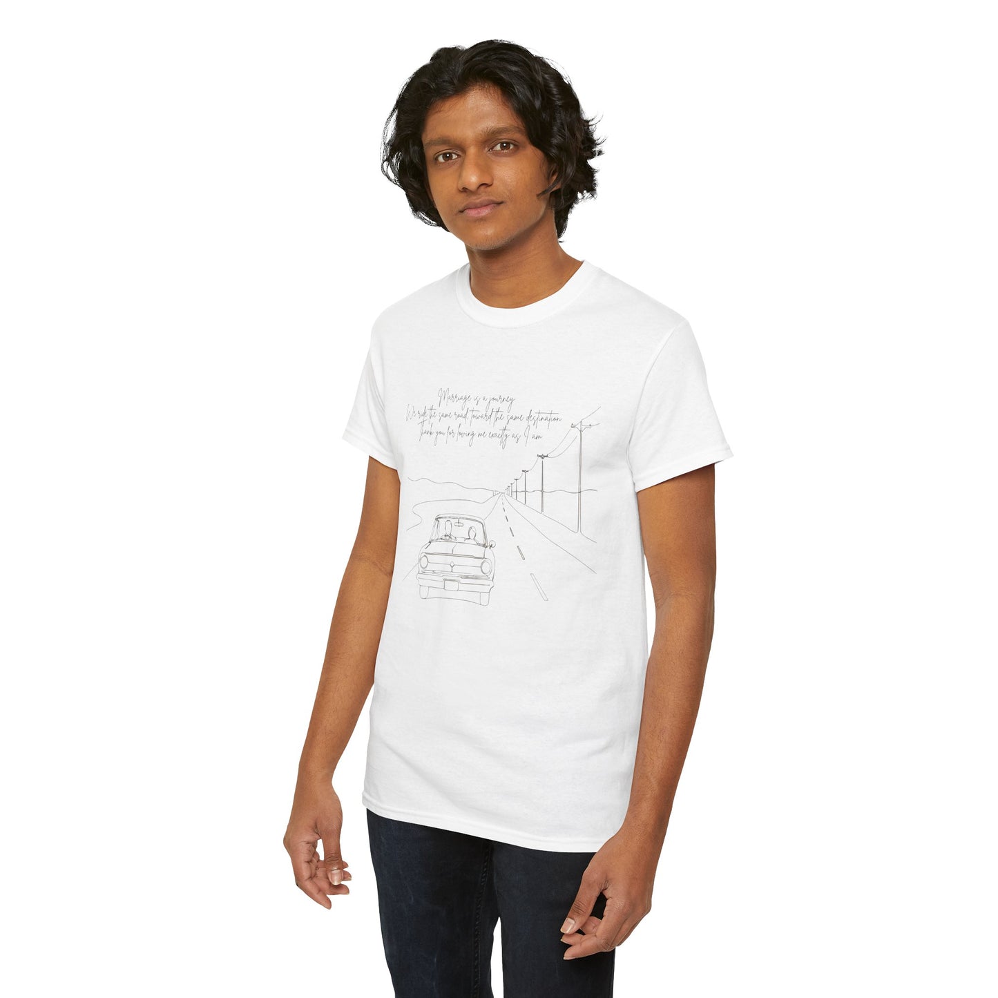Vintage Road Sketch Tee — Minimal Car Illustration with Handwritten Quote