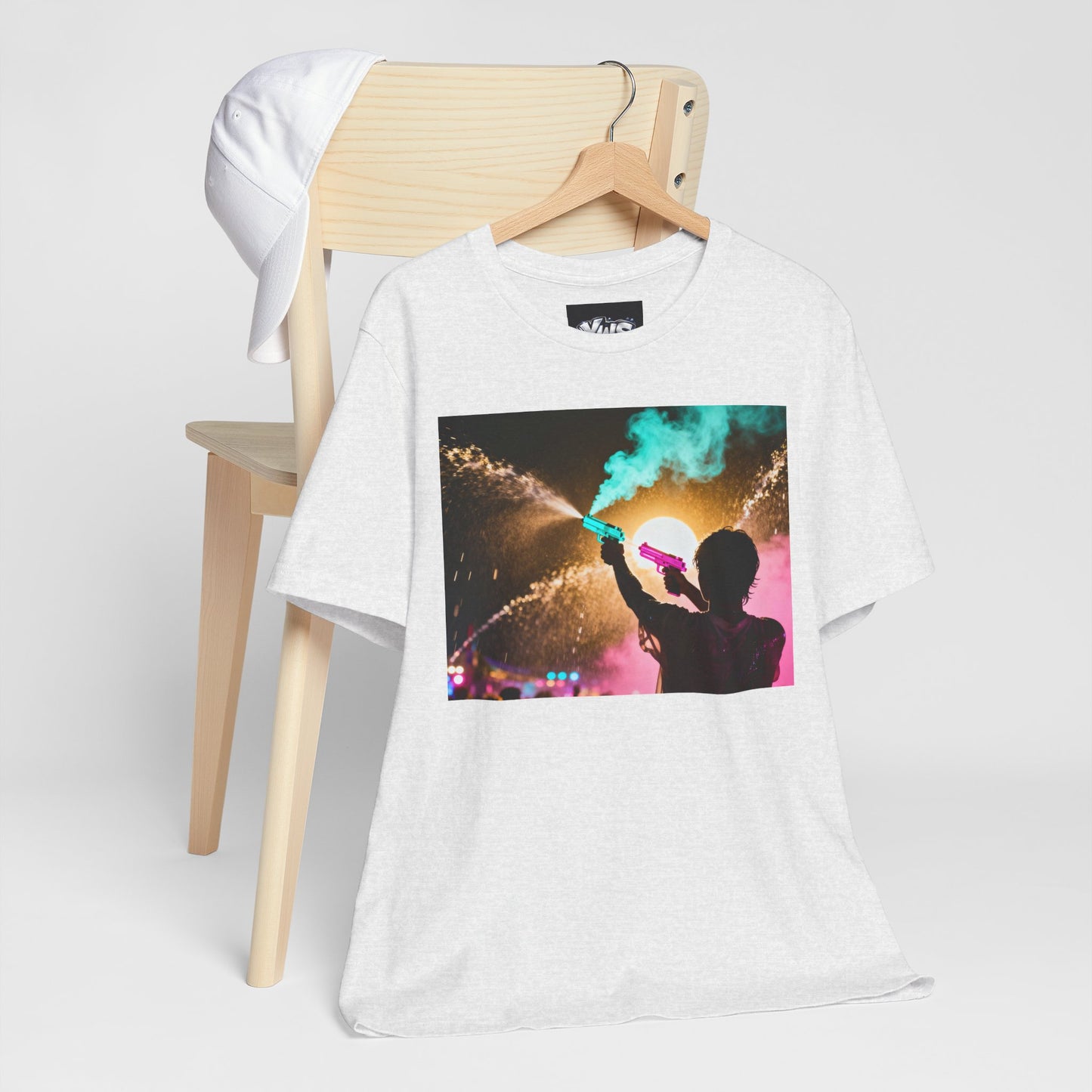 Concert Silhouette Tee — Colorful Smoke Festival Photo T‑Shirt