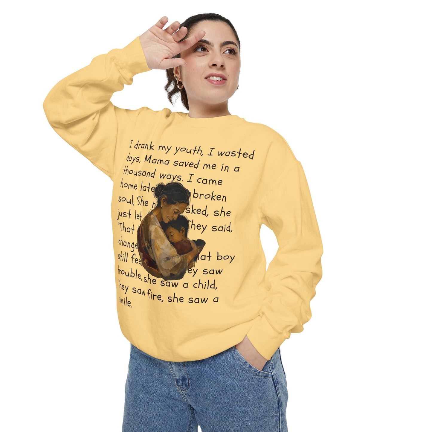 Sweatshirt — Mama Saved Me Graphic Sweatshirt with Mother & Child Lyrics