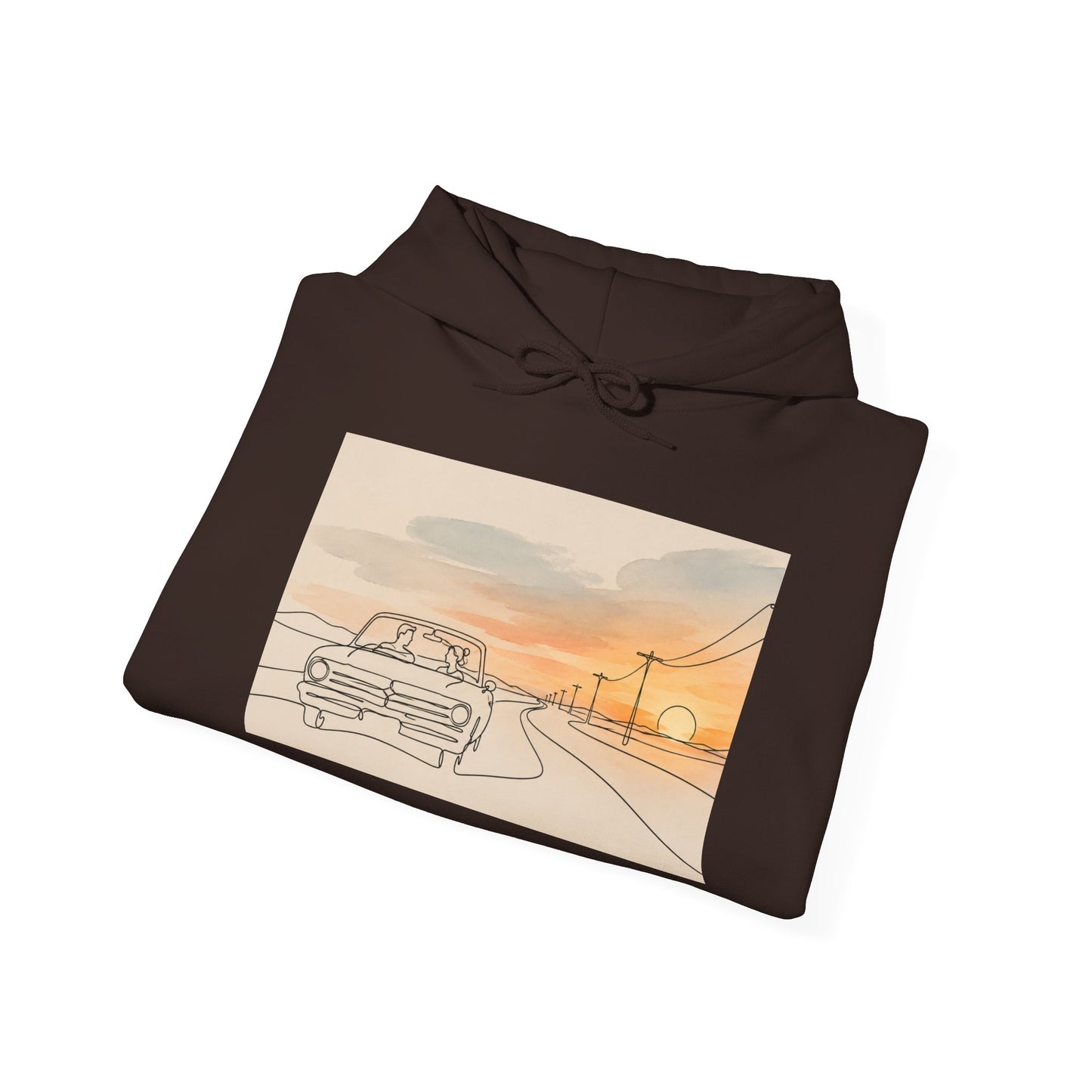 Sunset Drive Hoodie – Retro Car Road Trip Graphic Sweatshirt