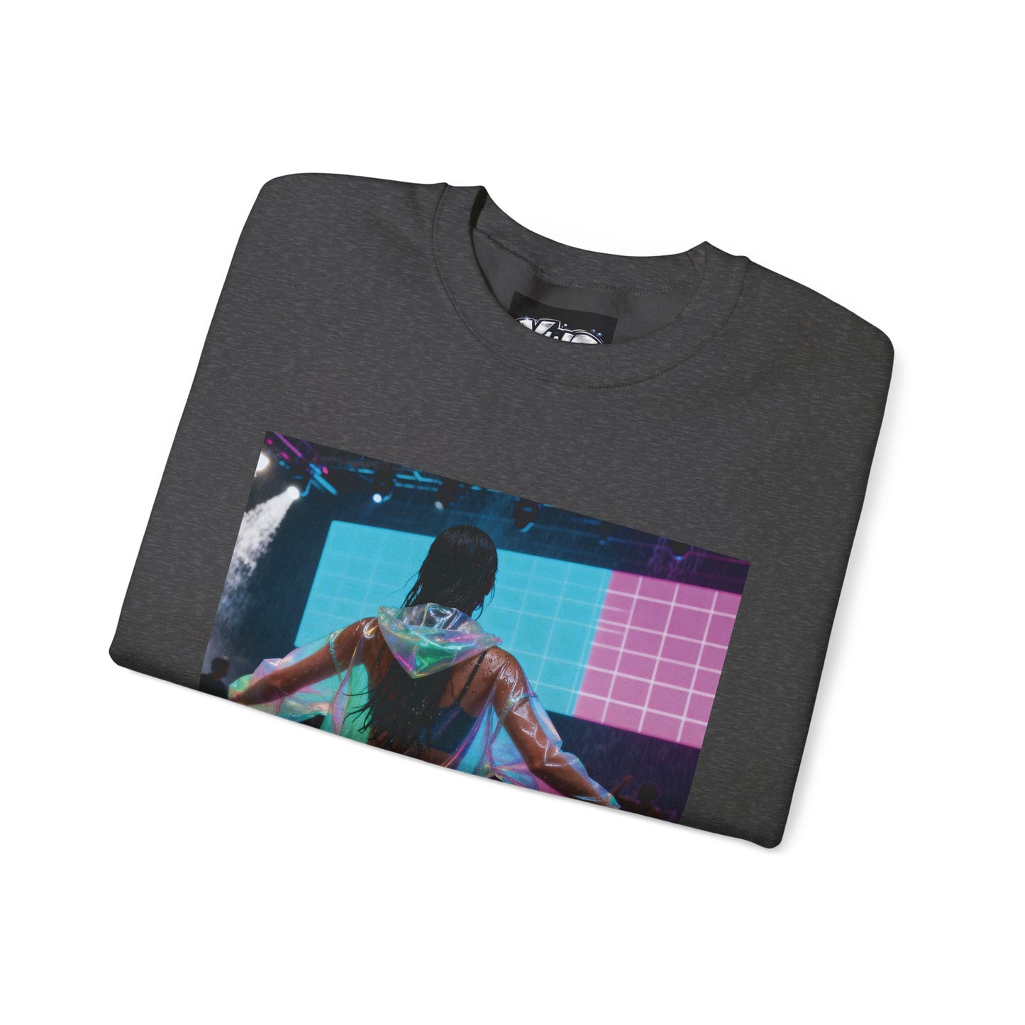 Retro Neon Concert Sweatshirt — Glitchy Music Festival Crewneck