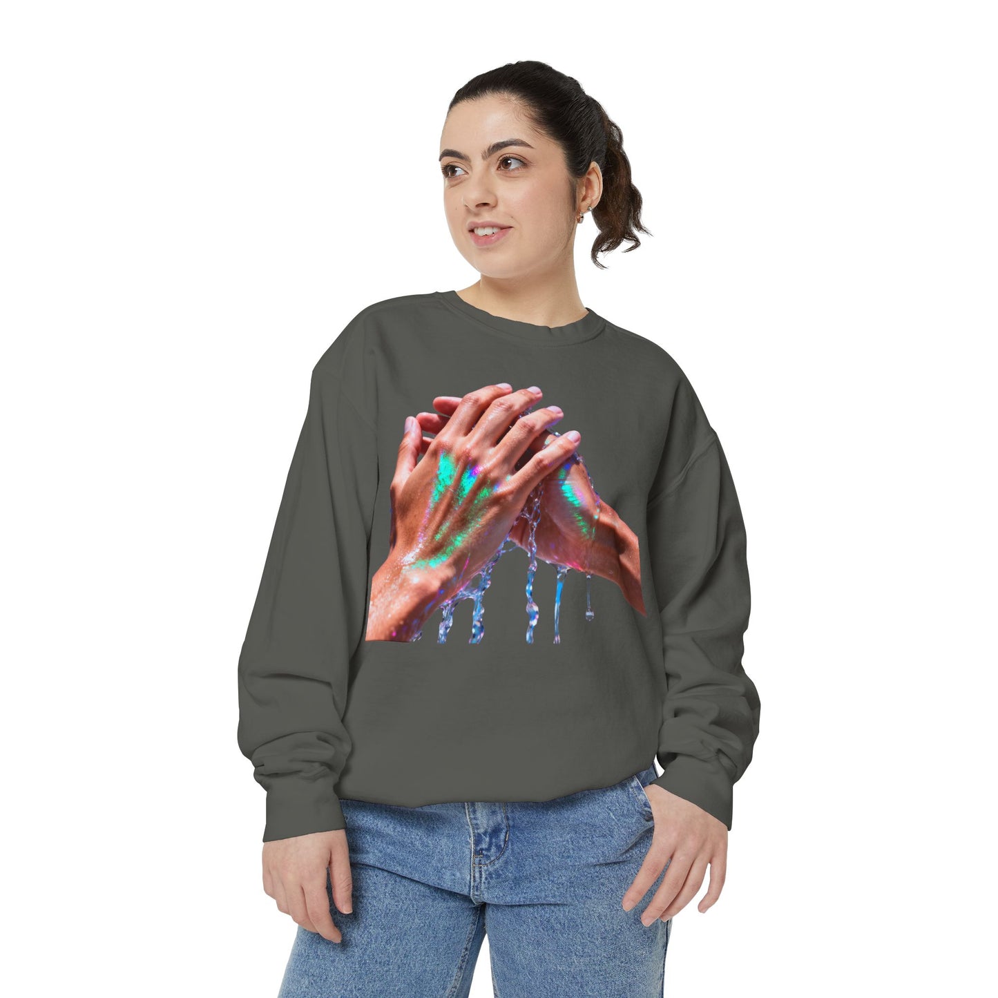 Hands Washing Art Sweatshirt — Colorful Dripping Paint Graphic Crewneck