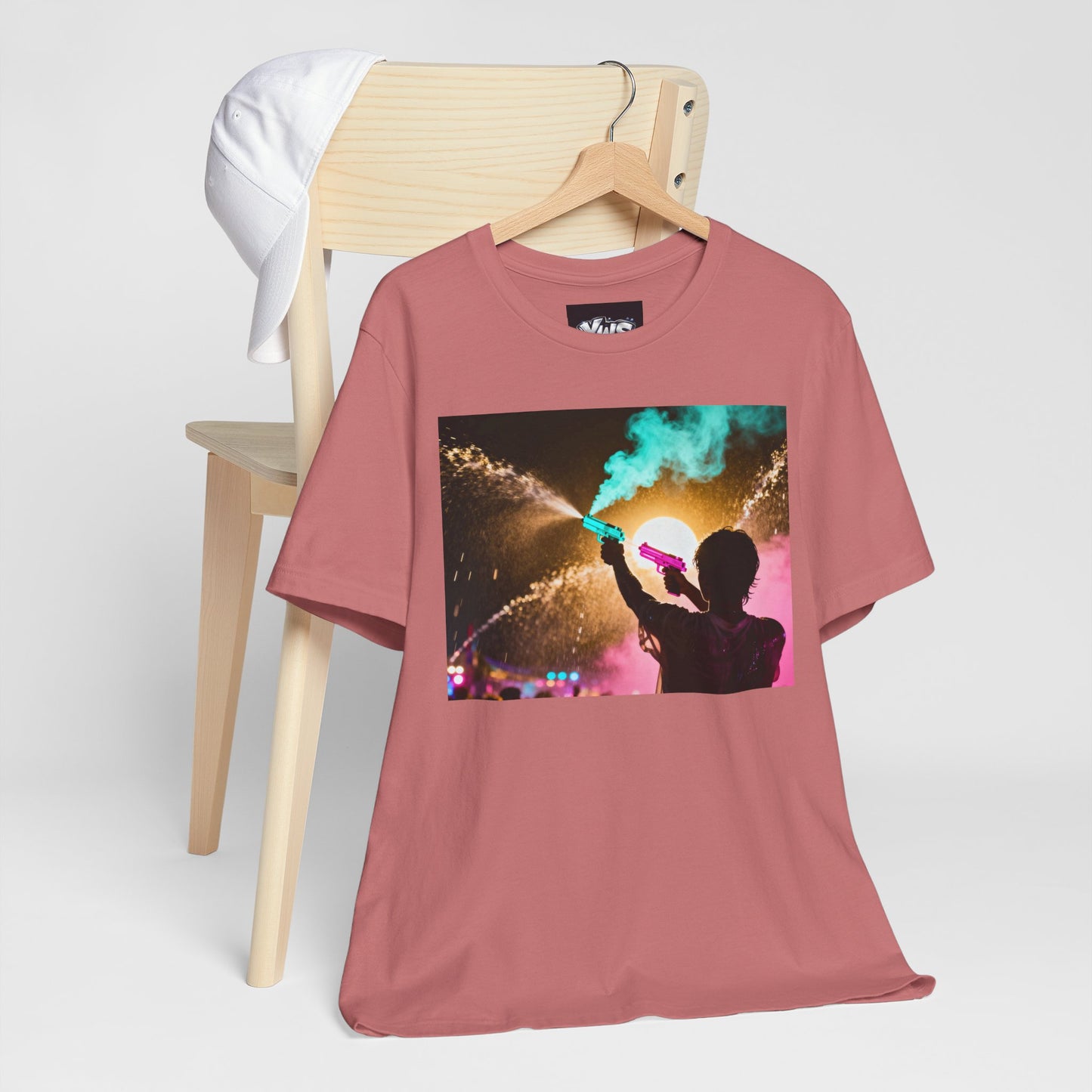 Concert Silhouette Tee — Colorful Smoke Festival Photo T‑Shirt
