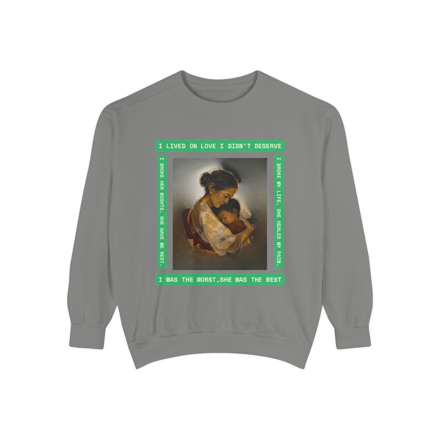 Mother & Child Sweatshirt — Vintage Art Crewneck with "I Lived, I Loved" Quote