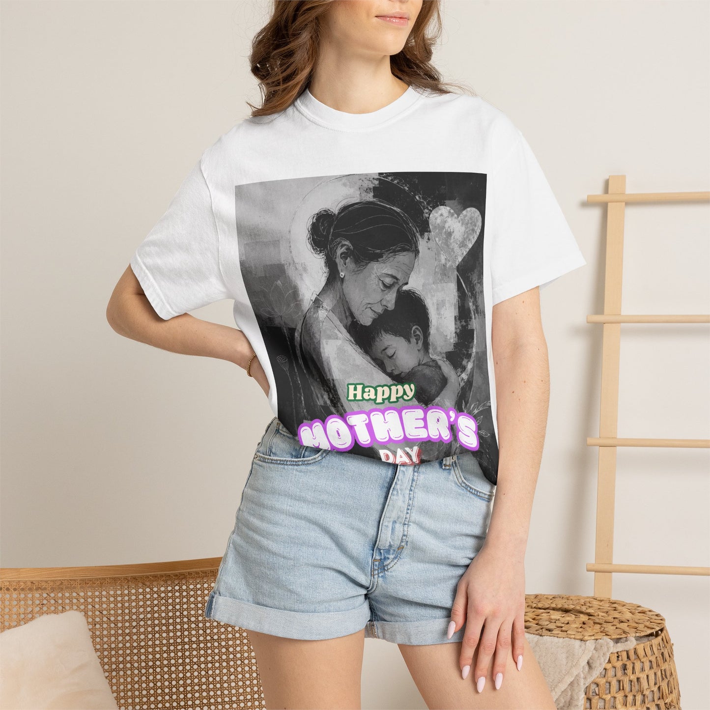 Mother's Day T-Shirt - Vintage Mother & Baby Portrait with "Happy Mother's Day"