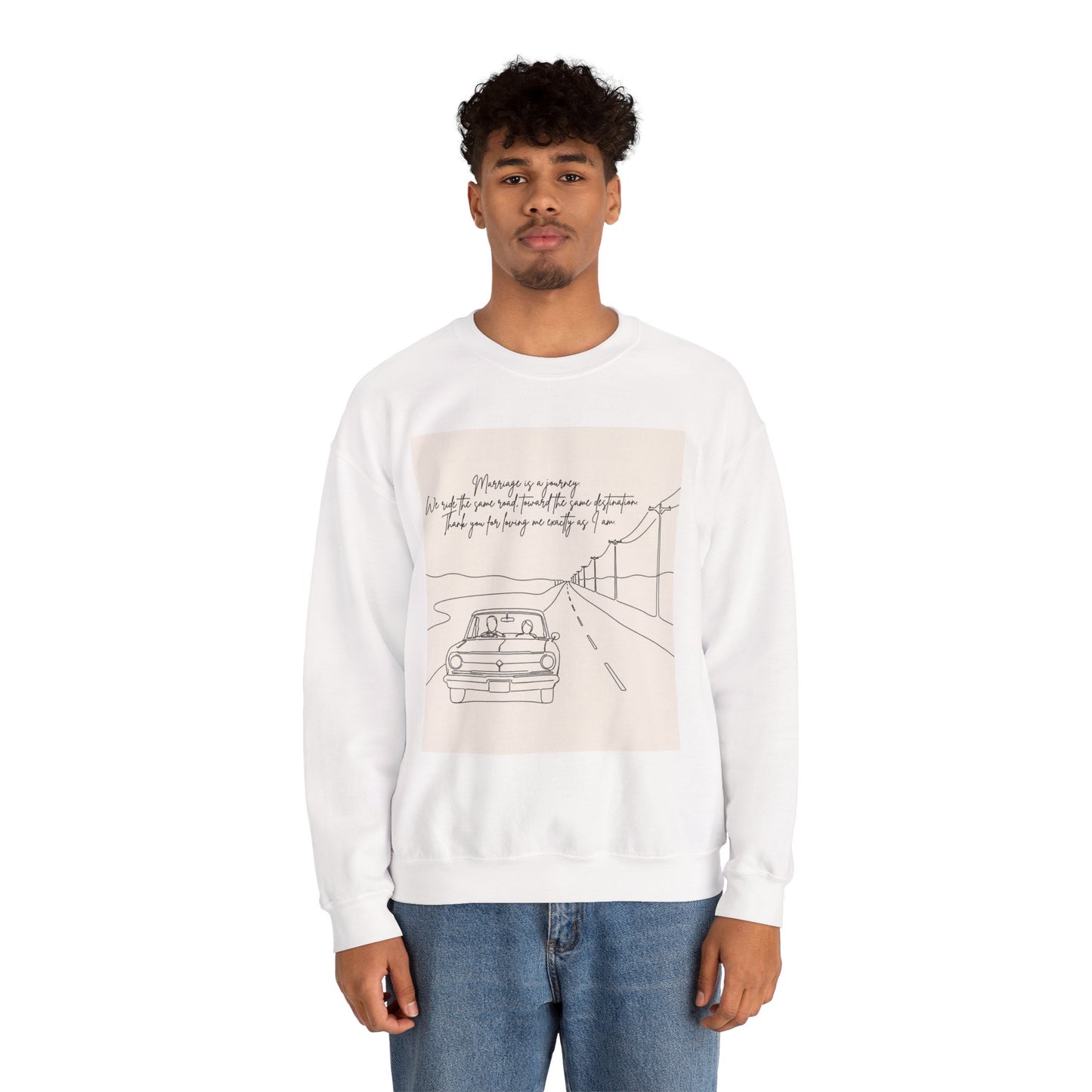 Graphic Sweatshirt — Minimal Line Art Road Trip Design with Inspirational Script