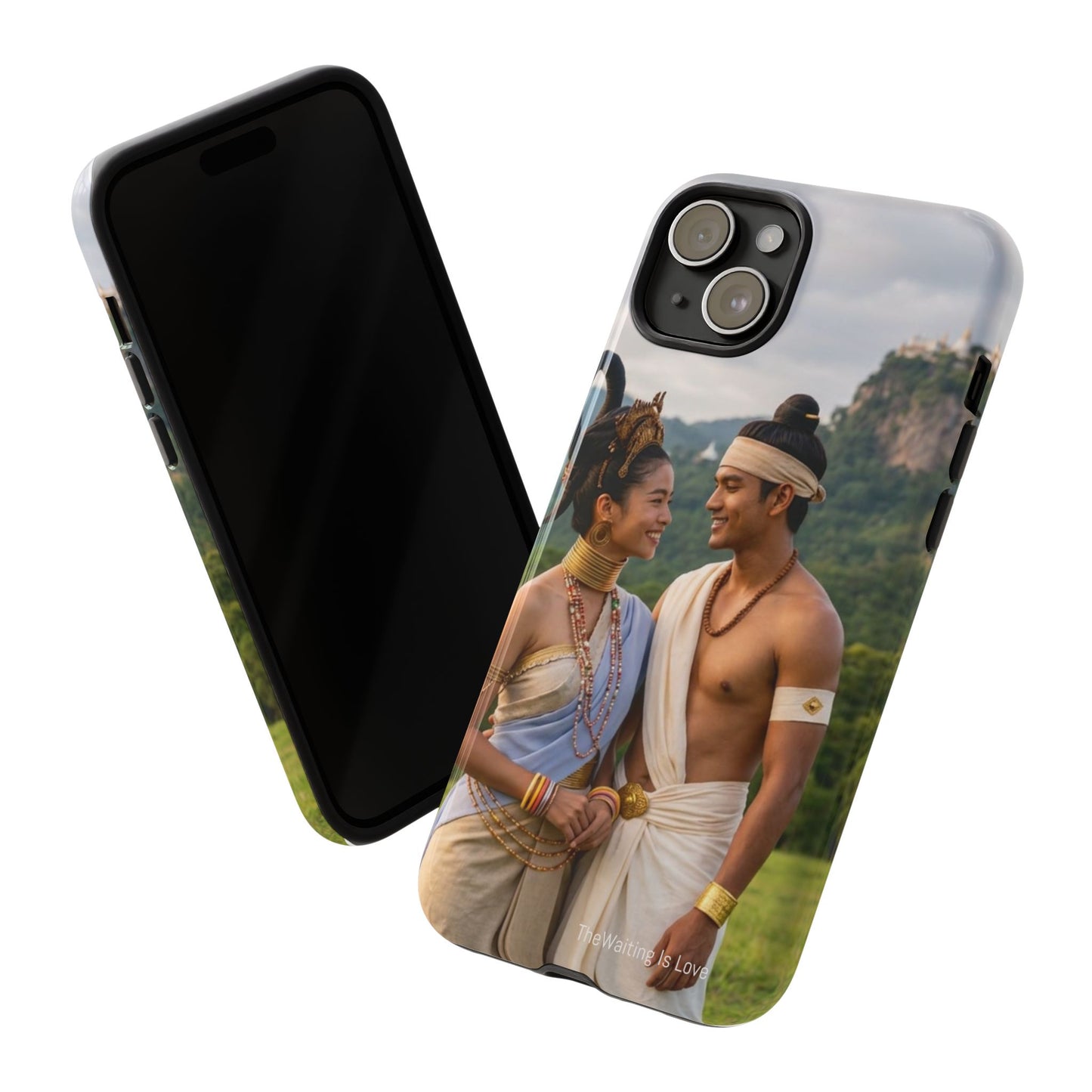 Phone Case — Romantic Couple Photo Print, Tropical Temple Landscape Protective Cover