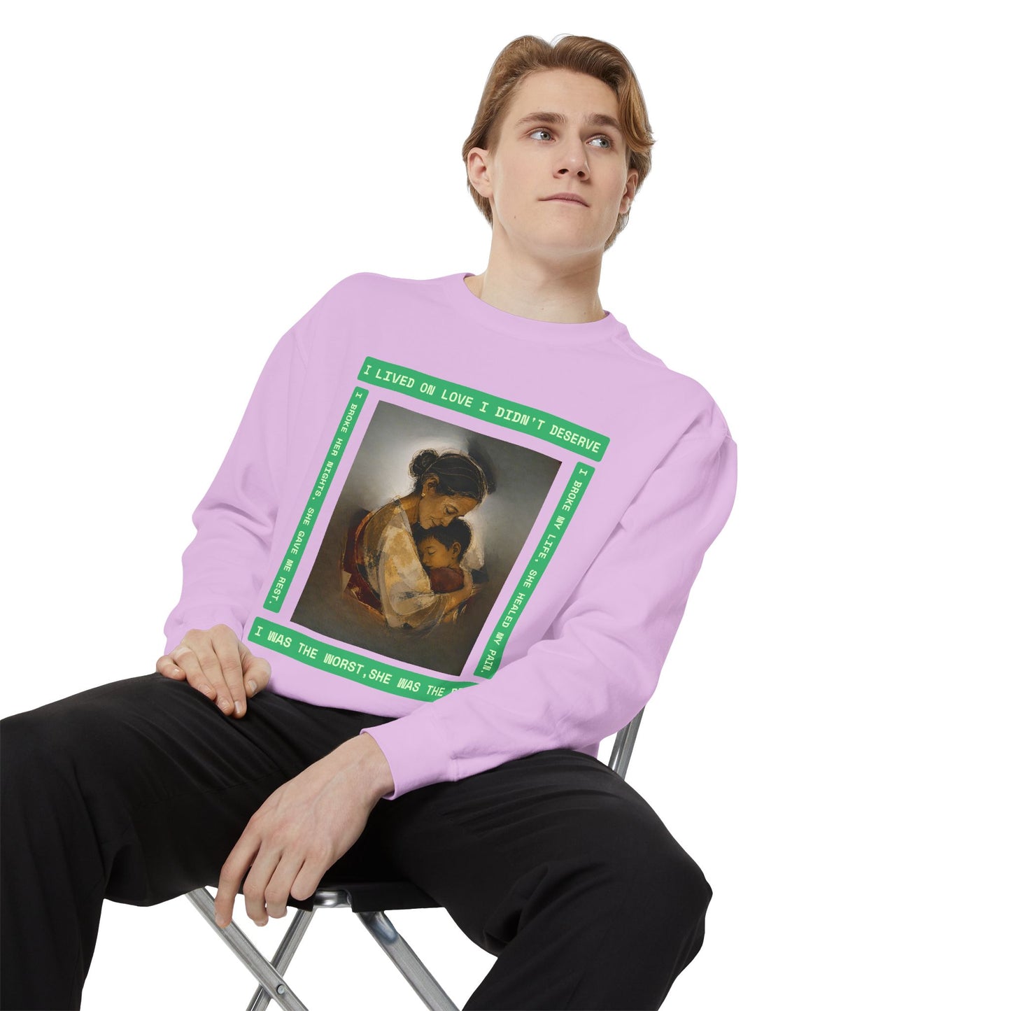 Mother & Child Sweatshirt — Vintage Art Crewneck with "I Lived, I Loved" Quote
