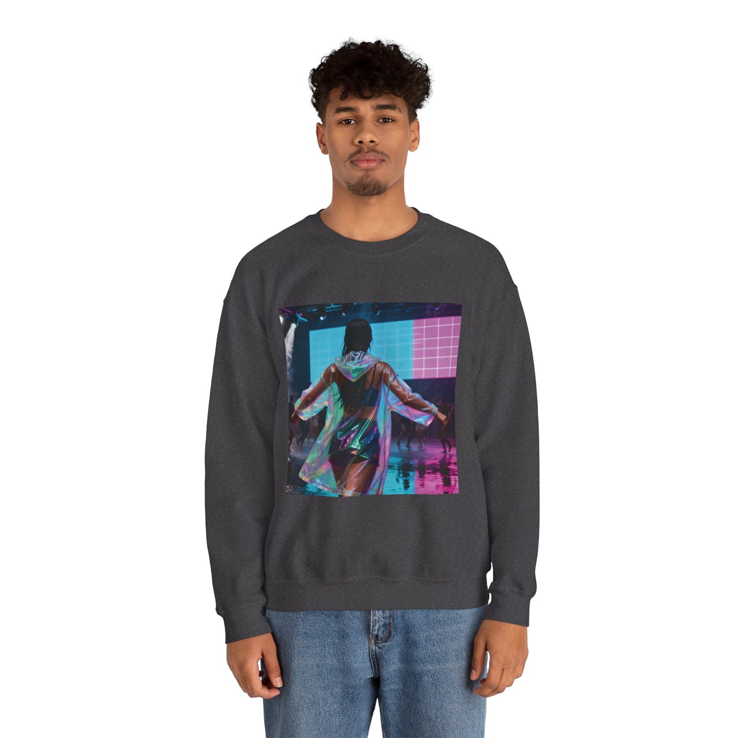 Retro Neon Concert Sweatshirt — Glitchy Music Festival Crewneck