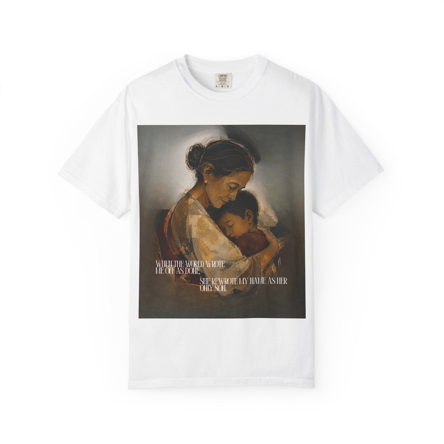T-Shirt — Mother and Child Embrace Graphic Tee with Inspirational Quote