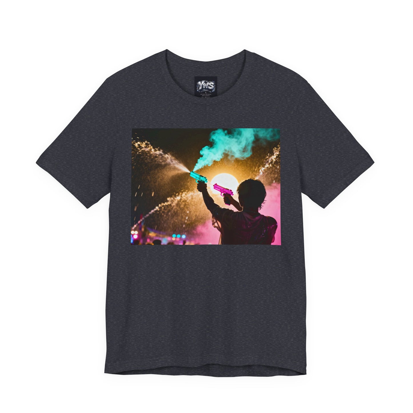 Concert Silhouette Tee — Colorful Smoke Festival Photo T‑Shirt