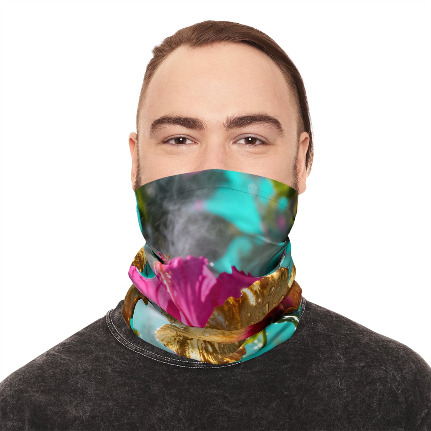Hibiscus Floral Neck Gaiter — Tropical Flower Face Scarf