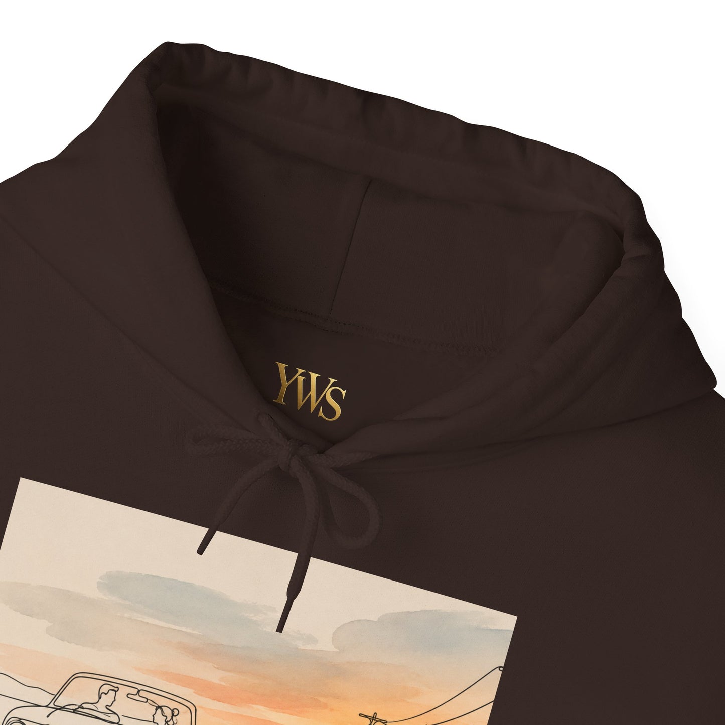 Sunset Drive Hoodie – Retro Car Road Trip Graphic Sweatshirt
