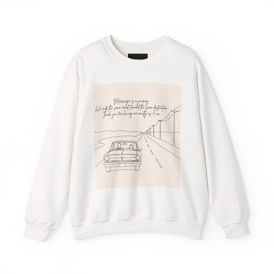 Graphic Sweatshirt — Minimal Line Art Road Trip Design with Inspirational Script
