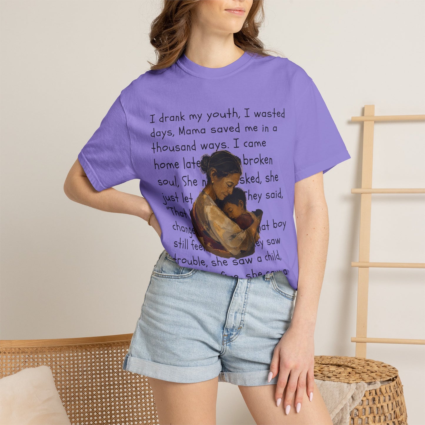 Mama Saved Me T-Shirt — Vintage Mother & Child Illustration with Poem