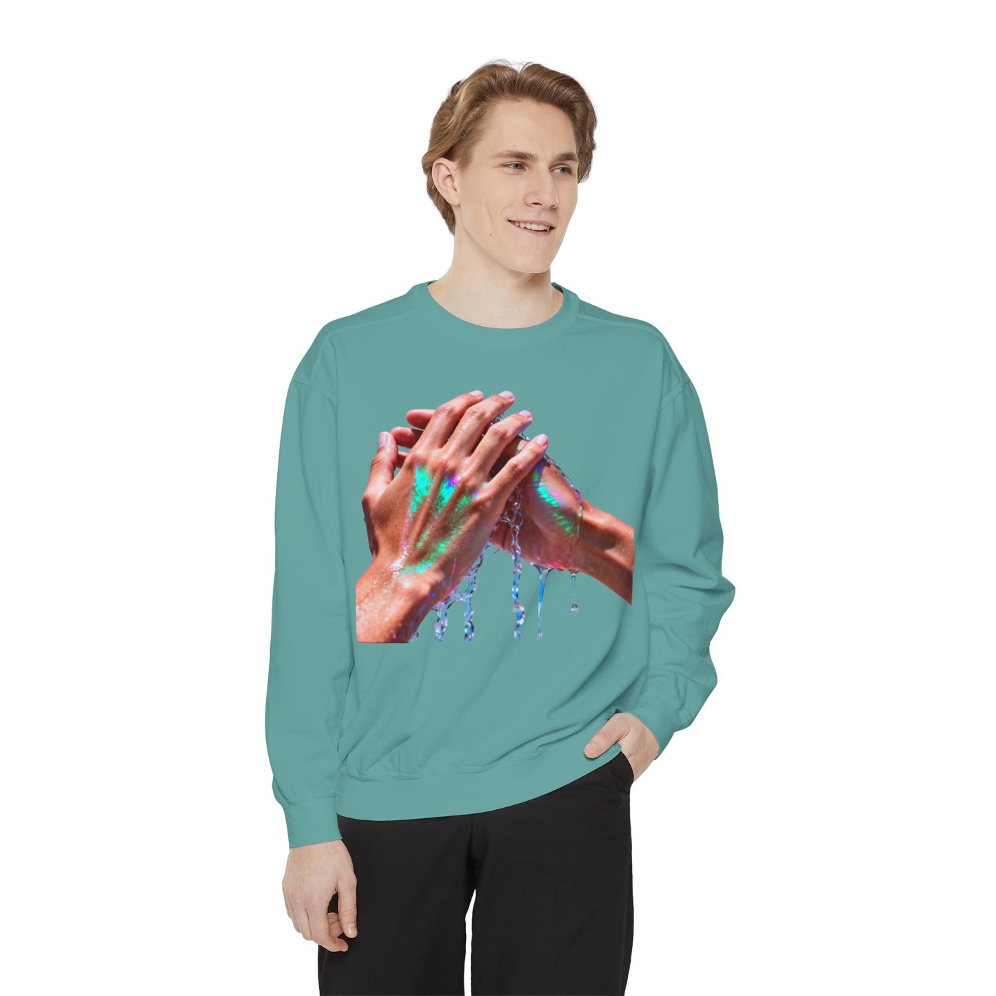 Hands Washing Art Sweatshirt — Colorful Dripping Paint Graphic Crewneck