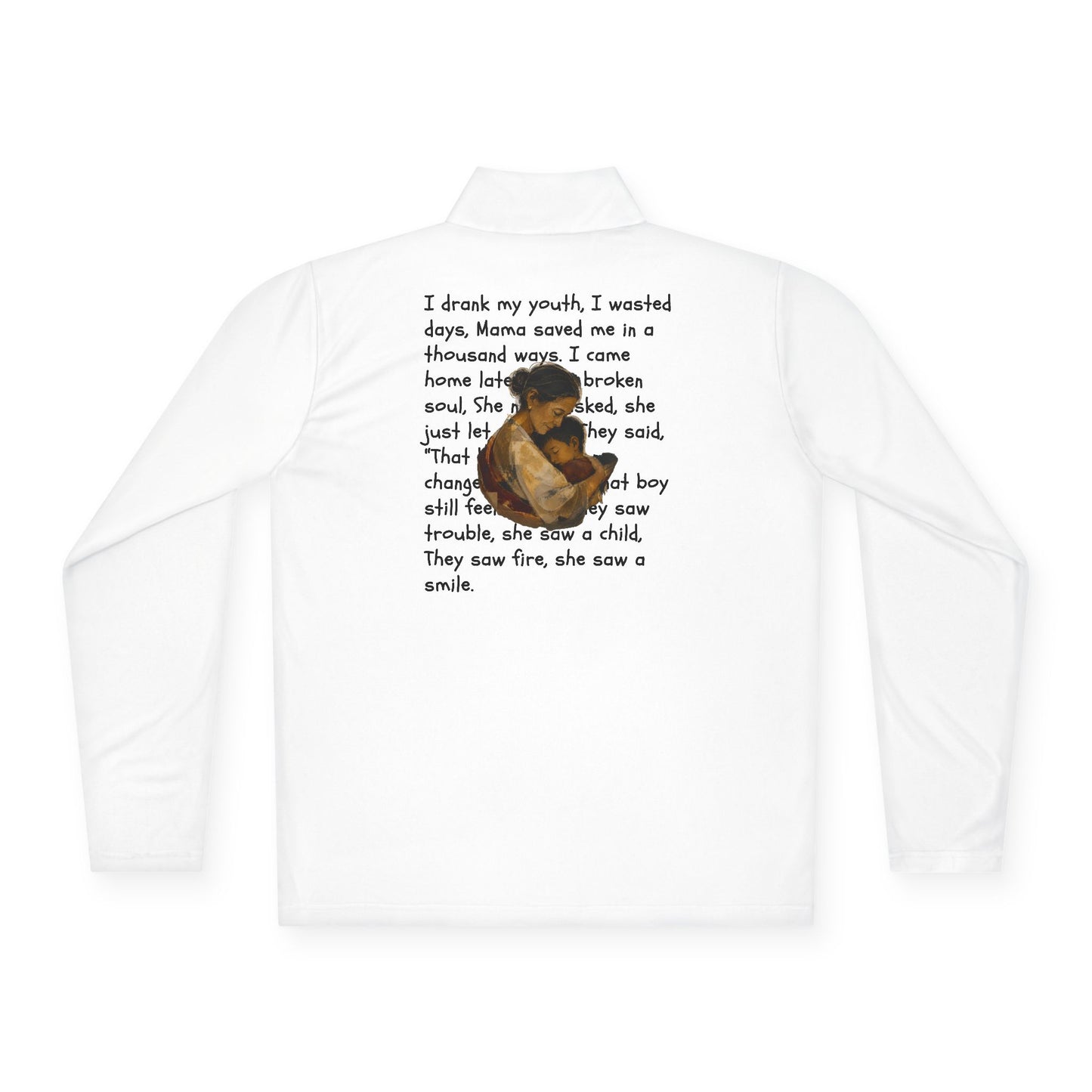 Quarter-Zip Pullover with Scripted Storyback and Vintage Portrait