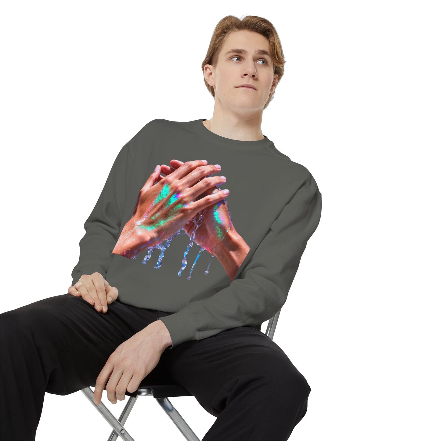 Hands Washing Art Sweatshirt — Colorful Dripping Paint Graphic Crewneck
