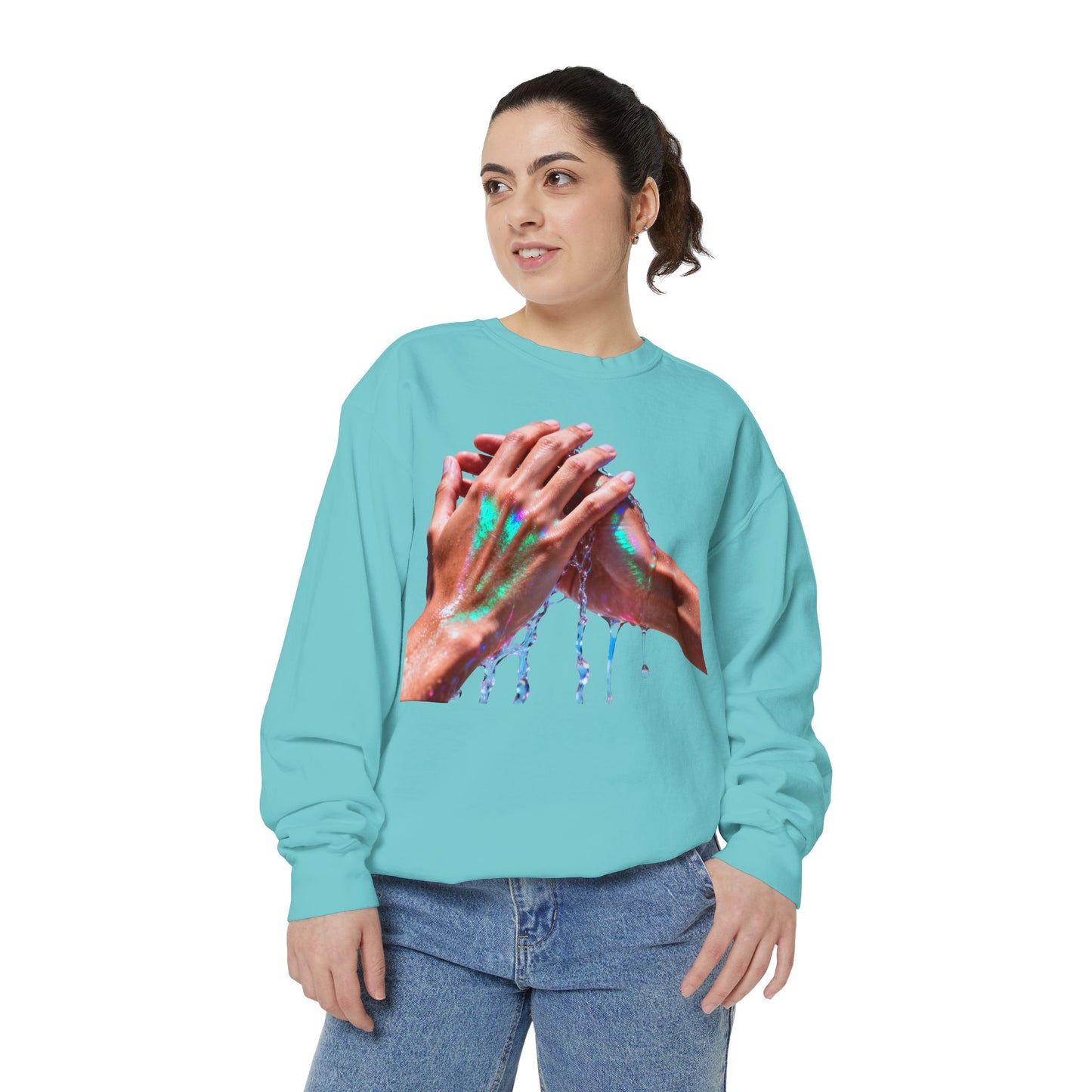 Hands Washing Art Sweatshirt — Colorful Dripping Paint Graphic Crewneck