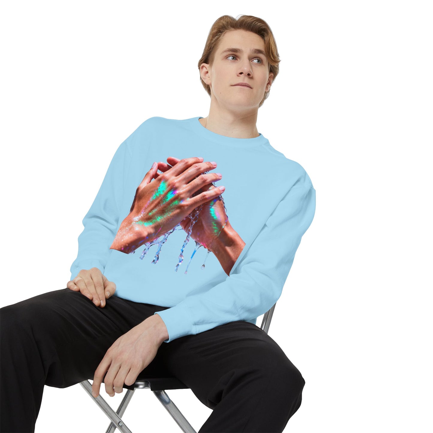Hands Washing Art Sweatshirt — Colorful Dripping Paint Graphic Crewneck