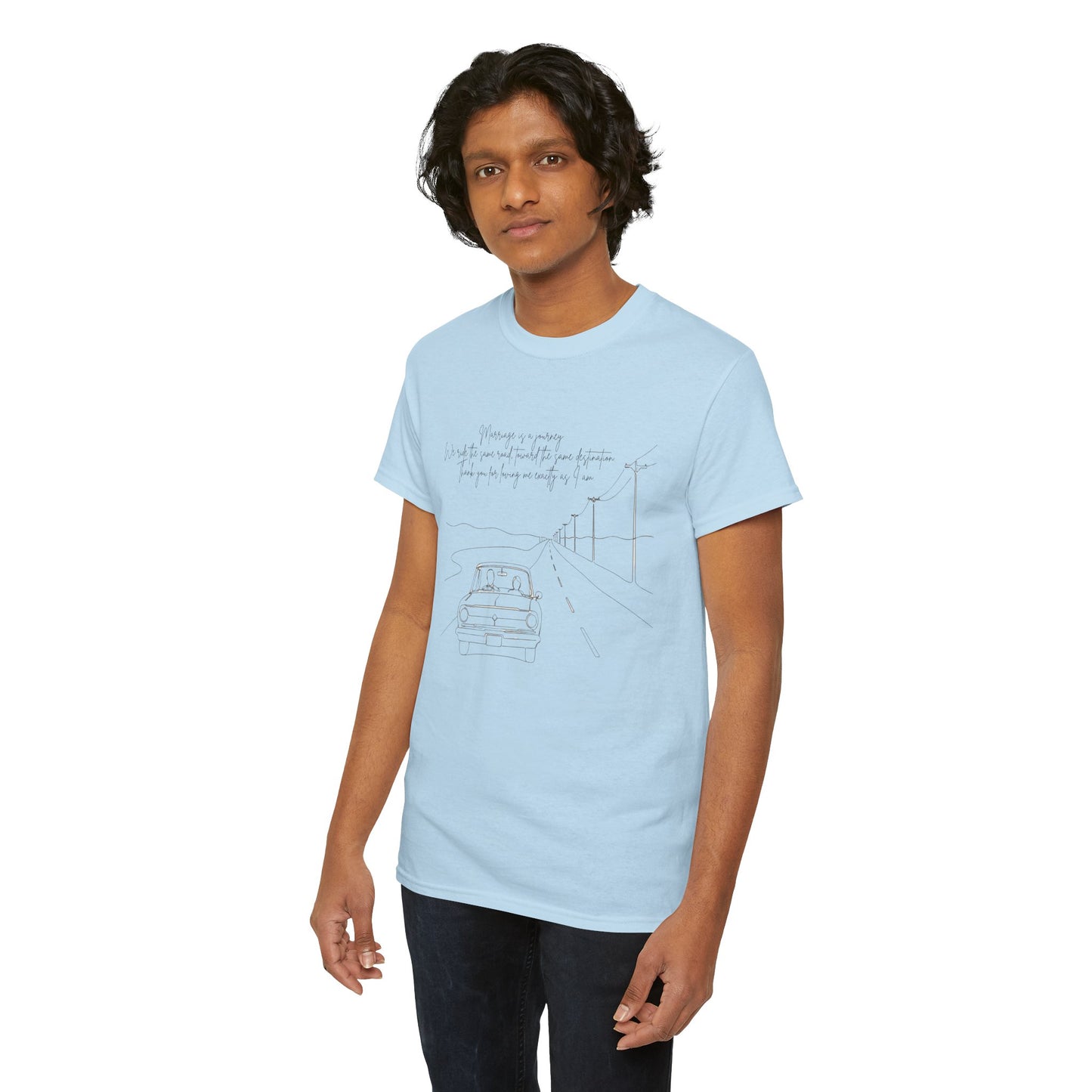 Vintage Road Sketch Tee — Minimal Car Illustration with Handwritten Quote