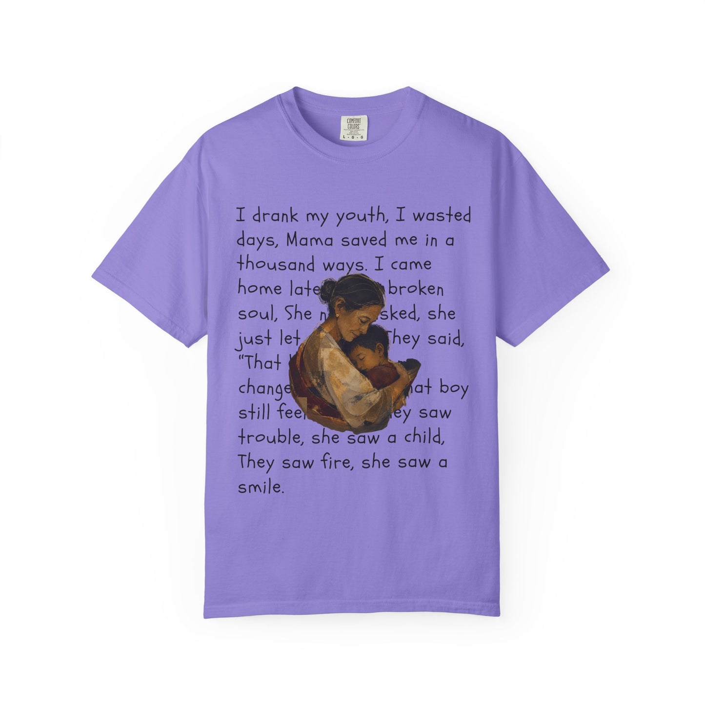 Mama Saved Me T-Shirt — Vintage Mother & Child Illustration with Poem
