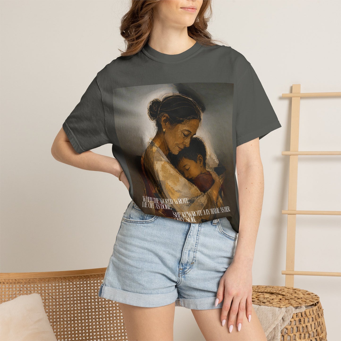 T-Shirt — Mother and Child Embrace Graphic Tee with Inspirational Quote