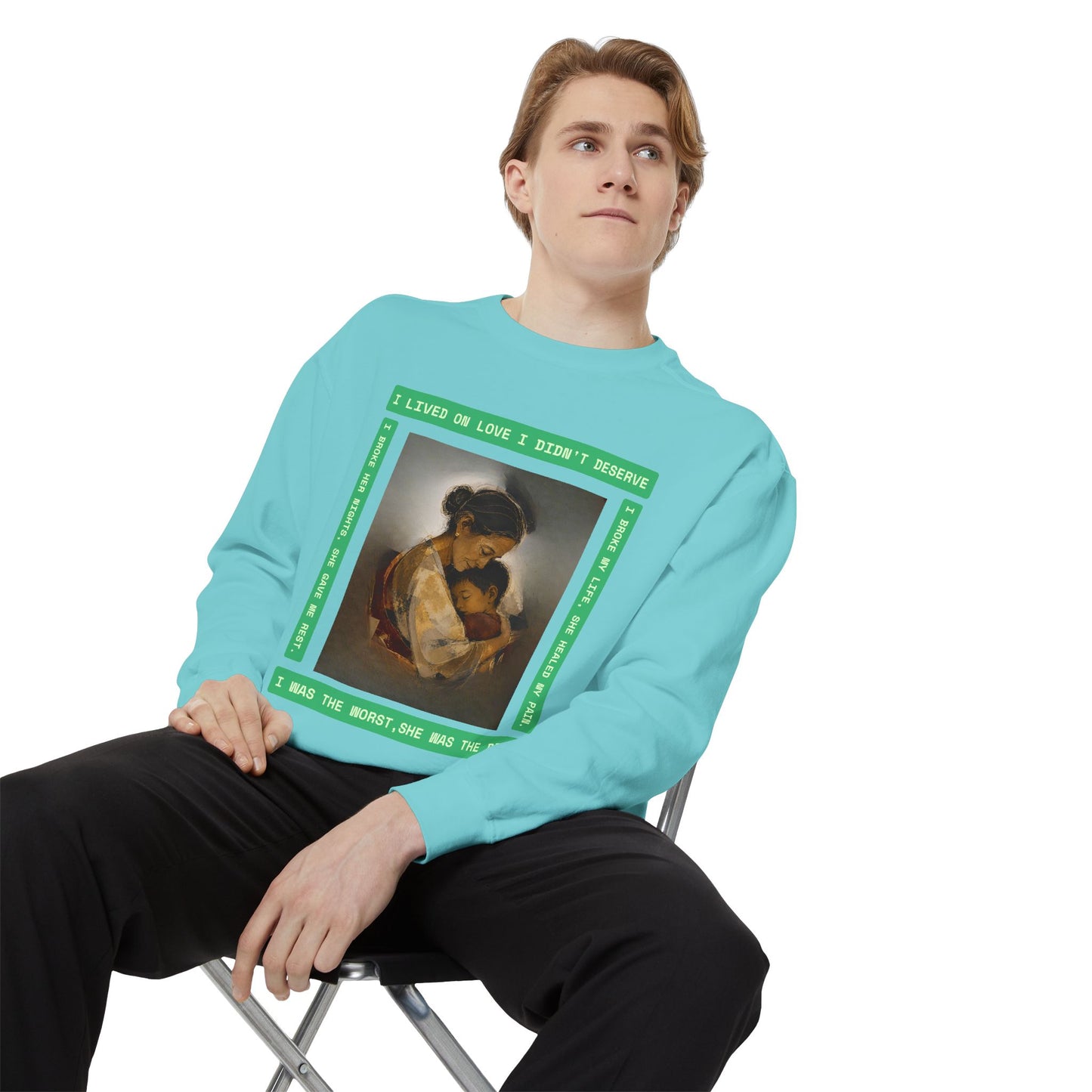 Mother & Child Sweatshirt — Vintage Art Crewneck with "I Lived, I Loved" Quote