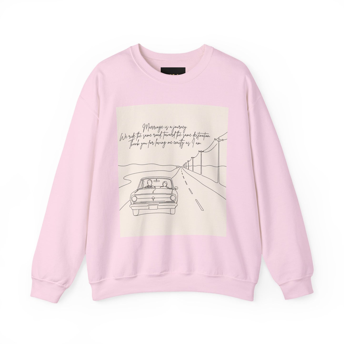 Graphic Sweatshirt — Minimal Line Art Road Trip Design with Inspirational Script