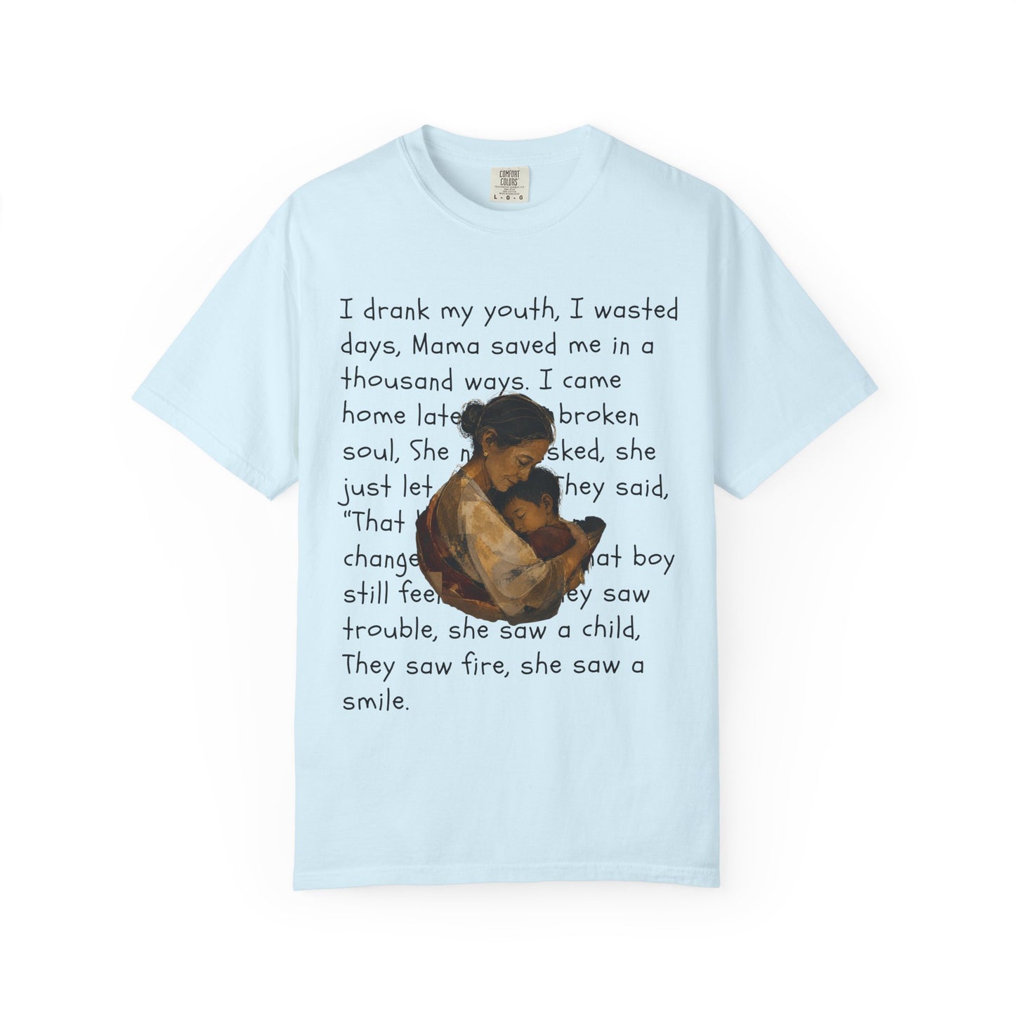 Mama Saved Me T-Shirt — Vintage Mother & Child Illustration with Poem