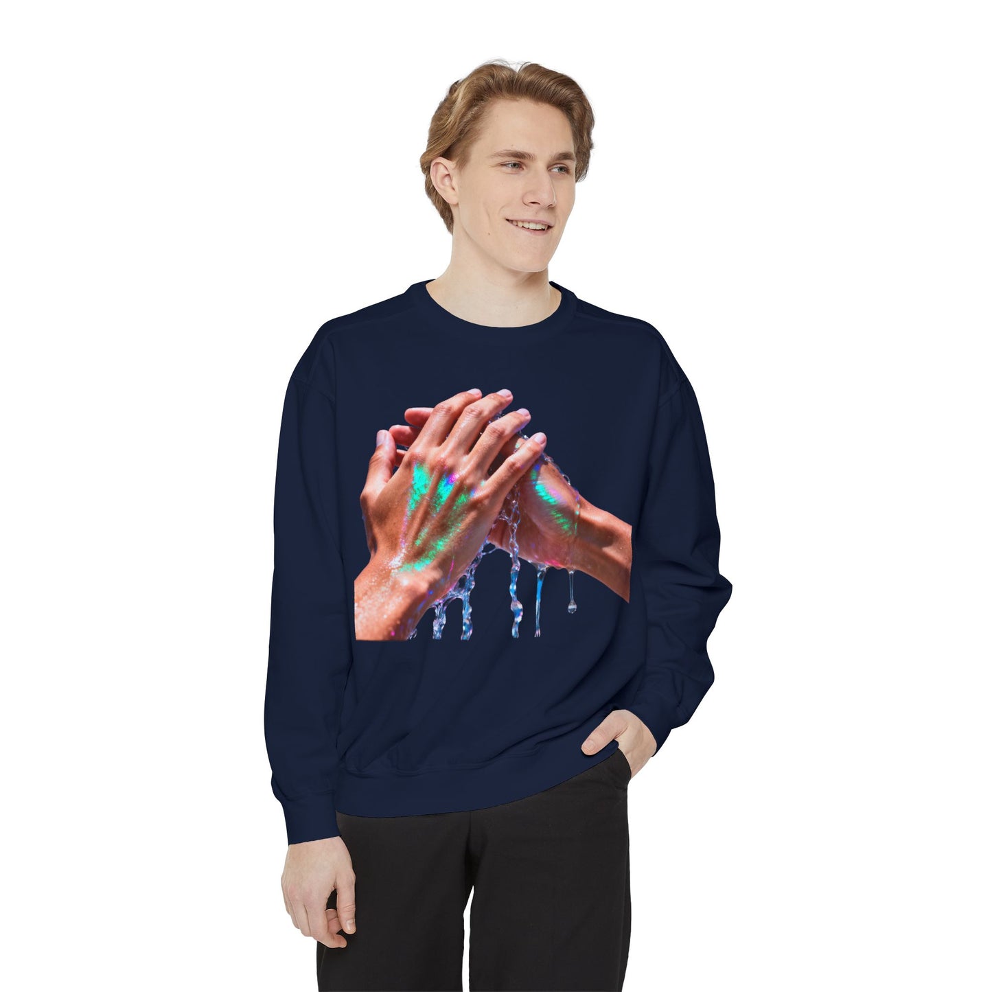 Hands Washing Art Sweatshirt — Colorful Dripping Paint Graphic Crewneck