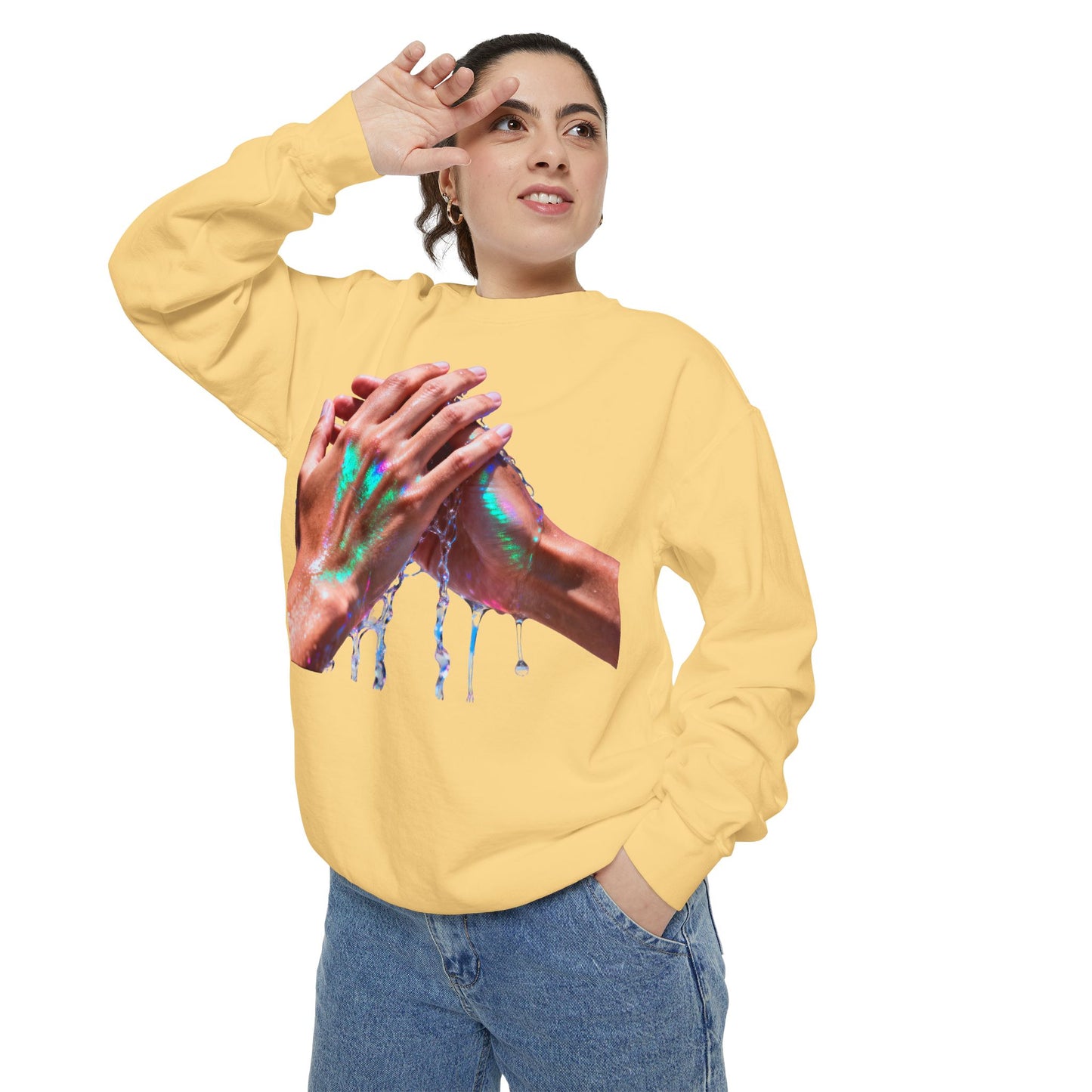 Hands Washing Art Sweatshirt — Colorful Dripping Paint Graphic Crewneck