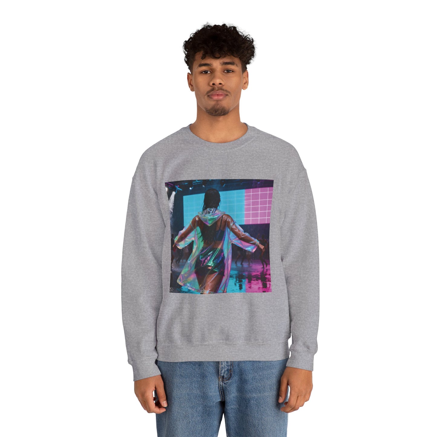 Retro Neon Concert Sweatshirt — Glitchy Music Festival Crewneck