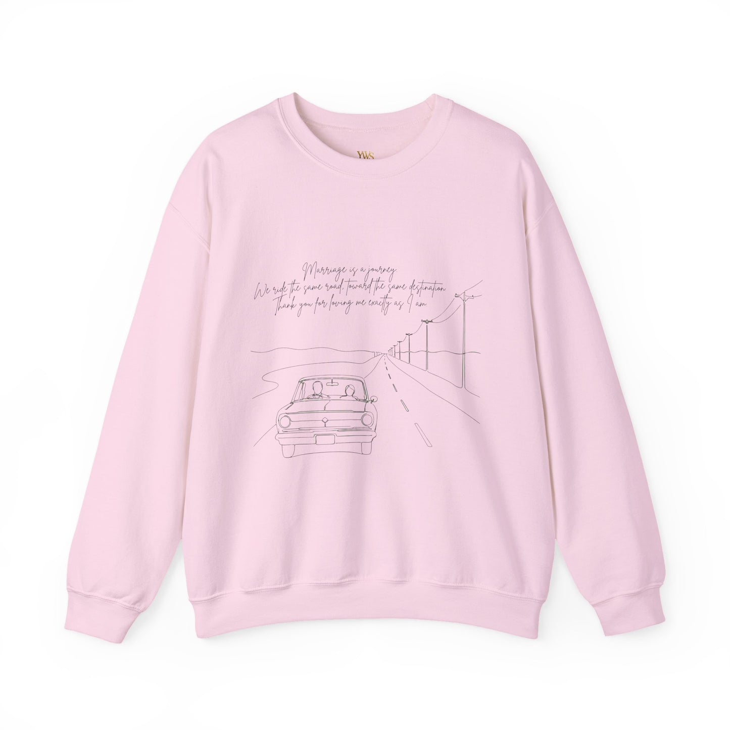 Crewneck Sweatshirt — Minimal Road Sketch Graphic with Handwritten Lyrics