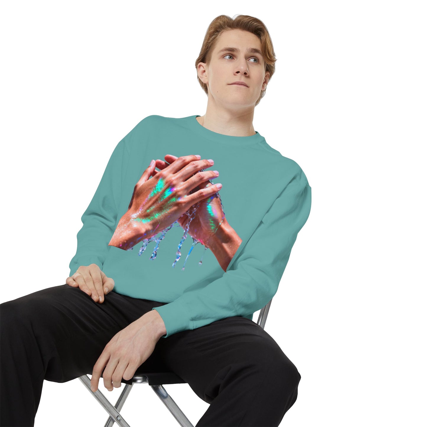 Hands Washing Art Sweatshirt — Colorful Dripping Paint Graphic Crewneck